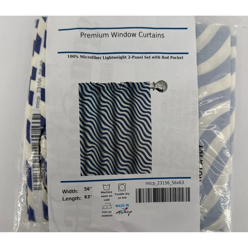 Ambesonne Window Curtains 2-Panel Set Blue White Wavy Stripe 56x63 Rod Pocket